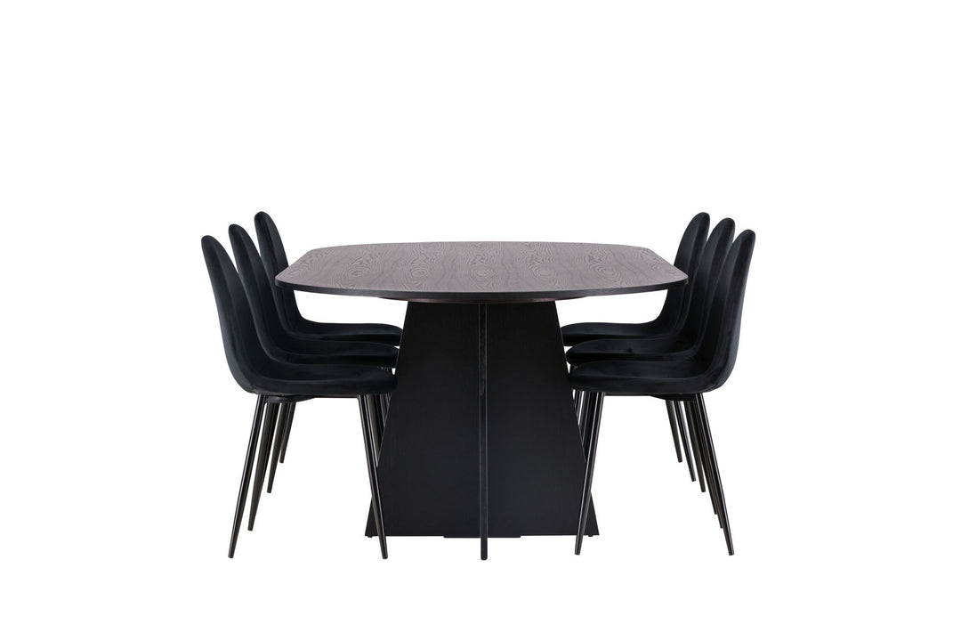 Venture Home Bootcut Oval Dining Table - Black / Black Fanéer +Polar Dining Chair - Black legs / Black Velvet _6