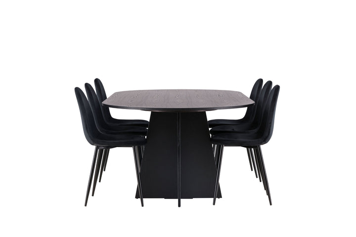 Venture Home Bootcut Oval Dining Table - Black / Black Fanéer +Polar Dining Chair - Black legs / Black Velvet _6
