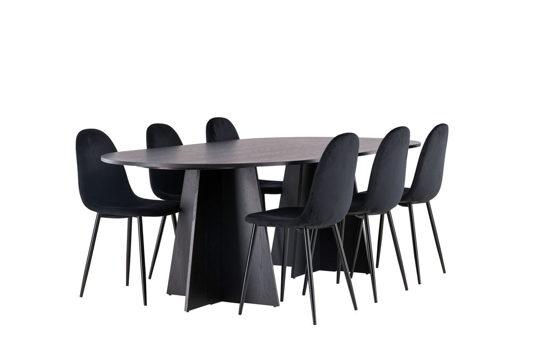 Venture Home Bootcut Oval Dining Table - Black / Black Fanéer +Polar Dining Chair - Black legs / Black Velvet _6