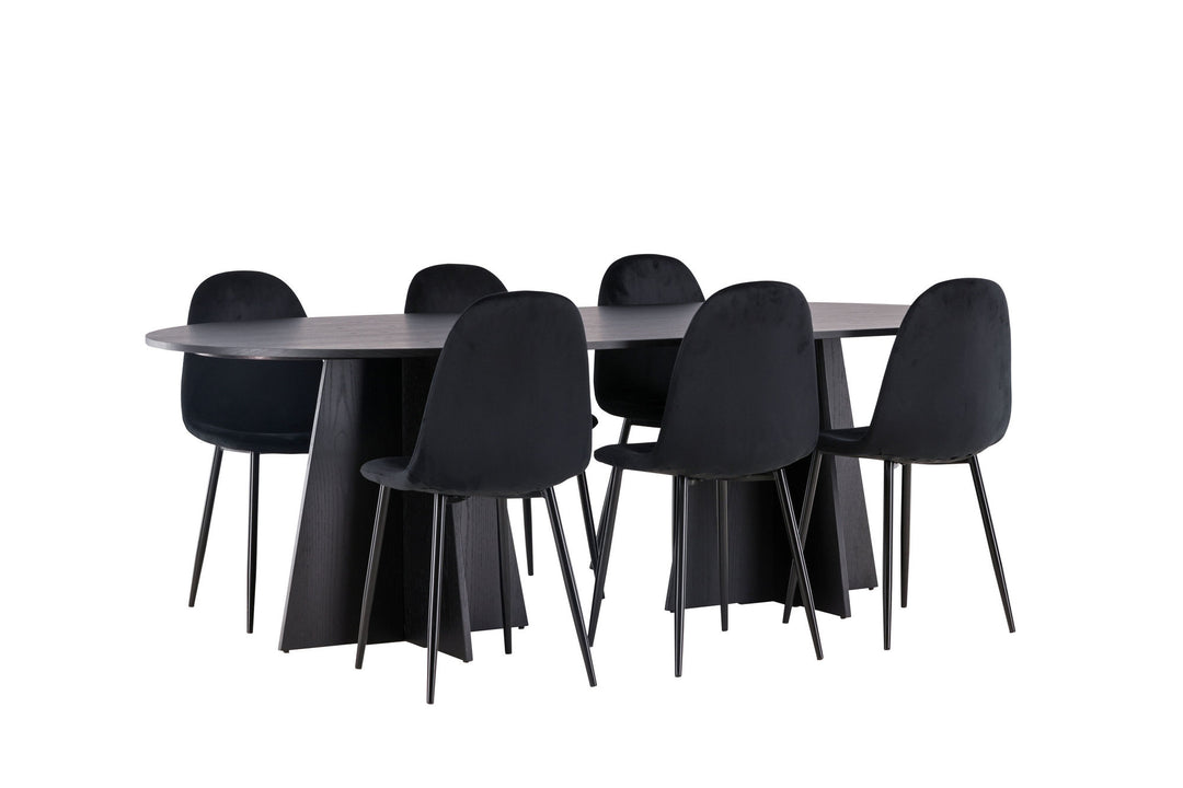 Venture Home Bootcut Oval Dining Table - Black / Black Fanéer +Polar Dining Chair - Black legs / Black Velvet _6