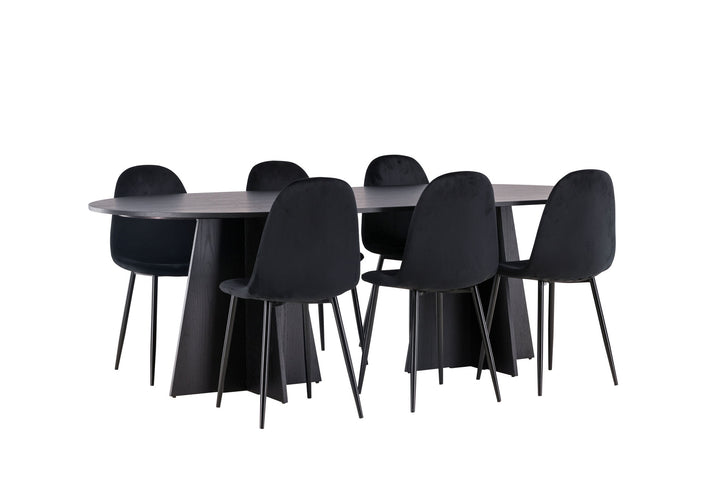 Venture Home Bootcut Oval Dining Table - Black / Black Fanéer +Polar Dining Chair - Black legs / Black Velvet _6