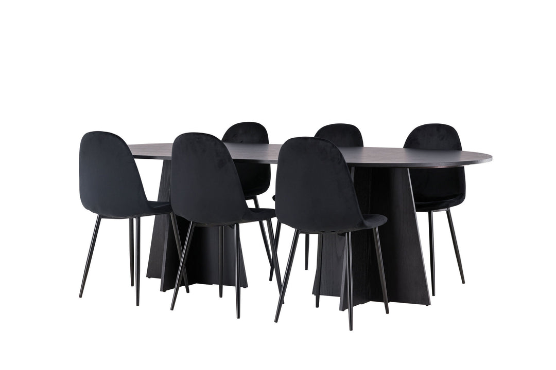 Venture Home Bootcut Oval Dining Table - Black / Black Fanéer +Polar Dining Chair - Black legs / Black Velvet _6