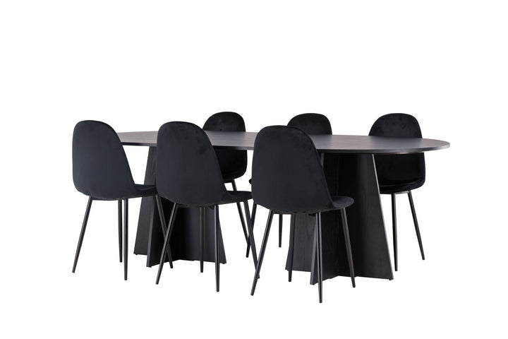 Venture Home Bootcut Oval Dining Table - Black / Black Fanéer +Polar Dining Chair - Black legs / Black Velvet _6