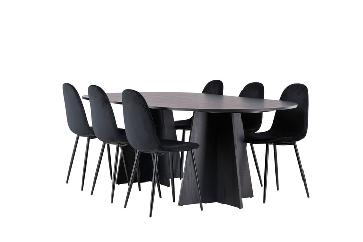 Venture Home Bootcut Oval Dining Table - Black / Black Fanéer +Polar Dining Chair - Black legs / Black Velvet _6