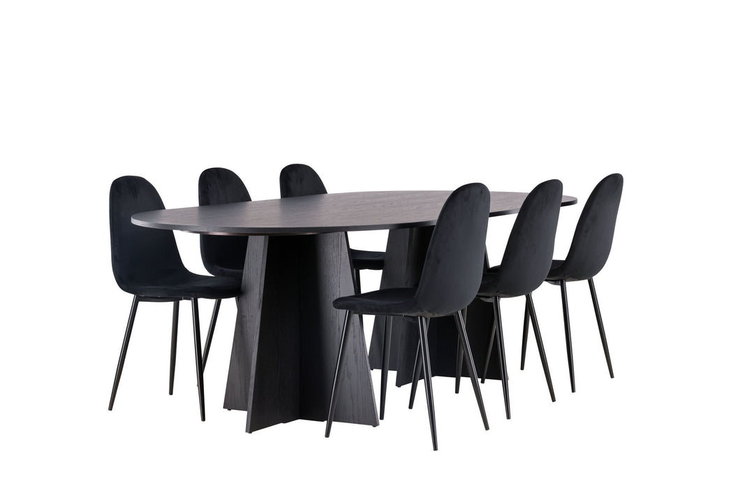 Venture Home Bootcut Oval Dining Table - Black / Black Fanéer +Polar Dining Chair - Black legs / Black Velvet _6
