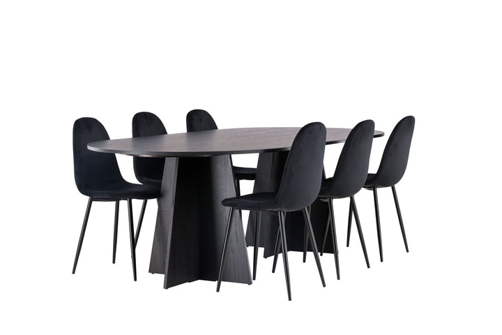 Venture Home Bootcut Oval Dining Table - Black / Black Fanéer +Polar Dining Chair - Black legs / Black Velvet _6