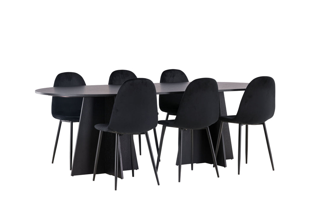 Venture Home Bootcut Oval Dining Table - Black / Black Fanéer +Polar Dining Chair - Black legs / Black Velvet _6