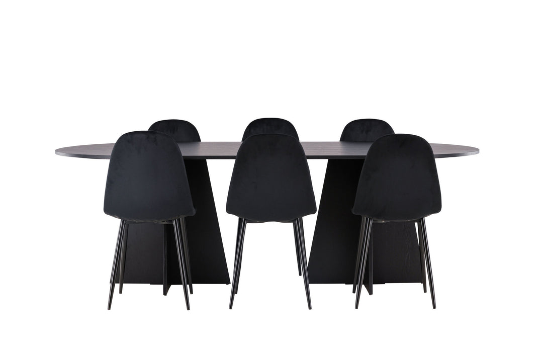 Venture Home Bootcut Oval Dining Table - Black / Black Fanéer +Polar Dining Chair - Black legs / Black Velvet _6