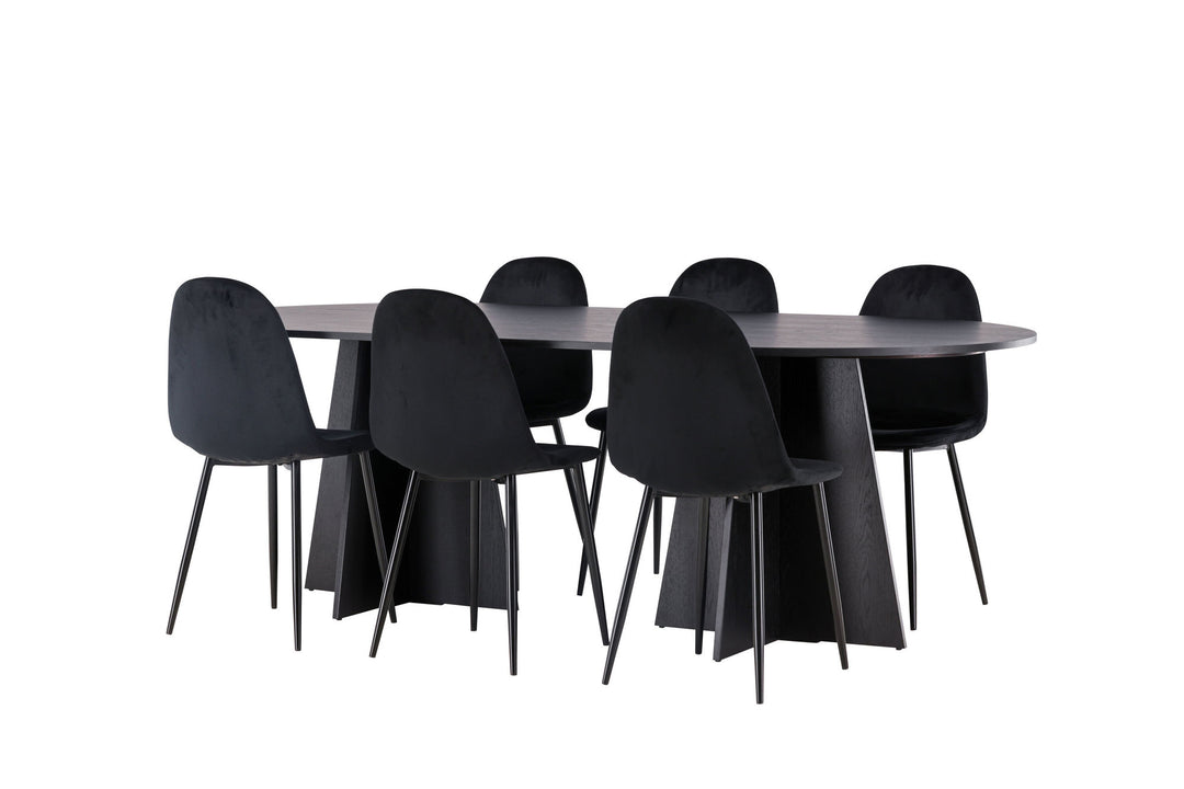 Venture Home Bootcut Oval Dining Table - Black / Black Fanéer +Polar Dining Chair - Black legs / Black Velvet _6