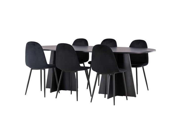 Venture Home Bootcut Oval Dining Table - Black / Black Fanéer +Polar Dining Chair - Black legs / Black Velvet _6