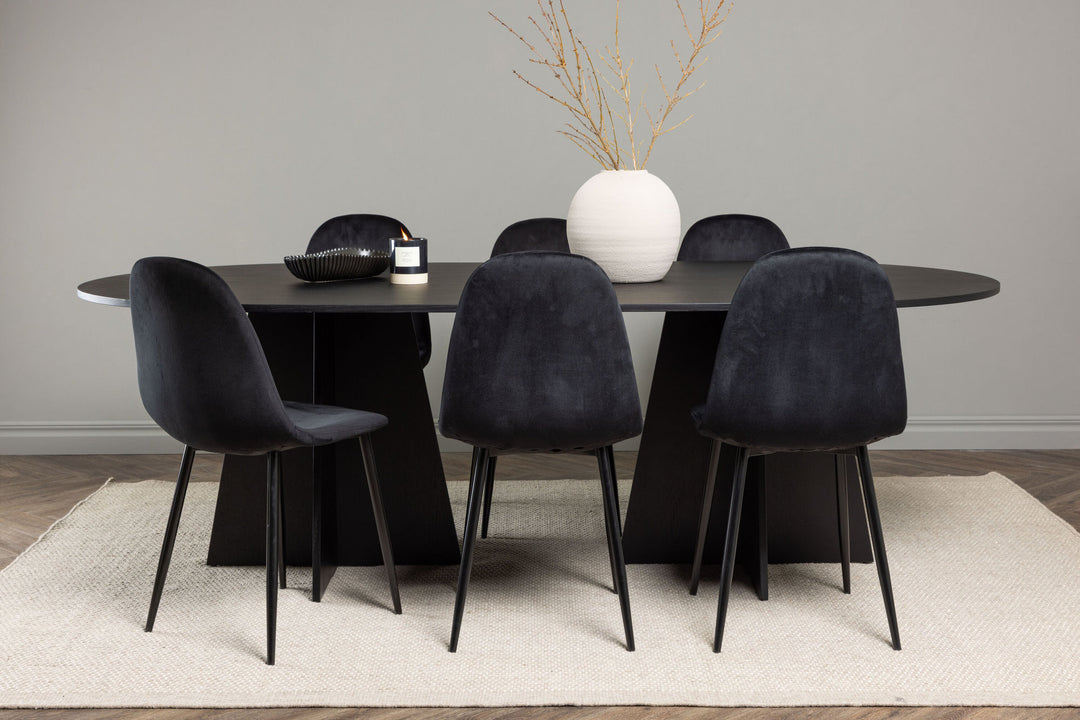 Venture Home Bootcut Oval Dining Table - Black / Black Fanéer +Polar Dining Chair - Black legs / Black Velvet _6