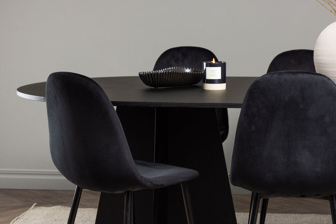 Venture Home Bootcut Oval Dining Table - Black / Black Fanéer +Polar Dining Chair - Black legs / Black Velvet _6