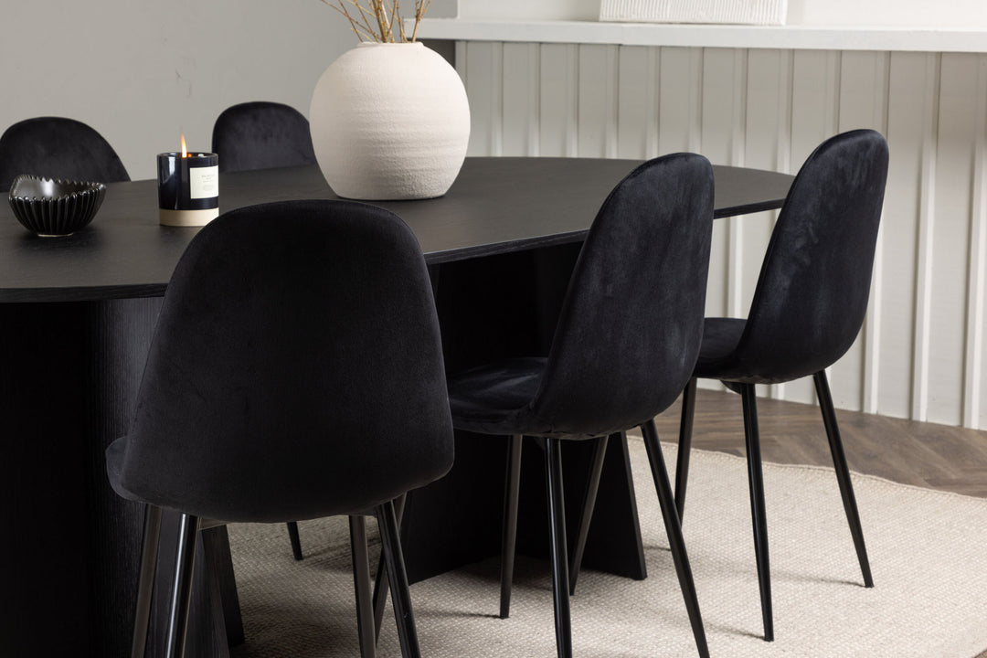 Venture Home Bootcut Oval Dining Table - Black / Black Fanéer +Polar Dining Chair - Black legs / Black Velvet _6
