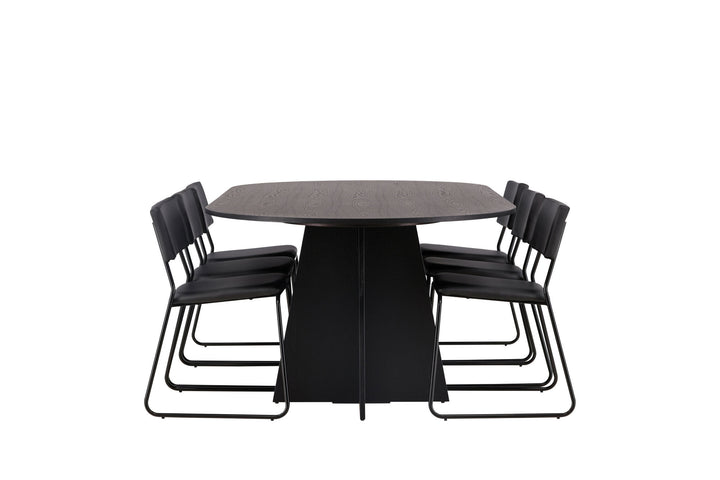 Venture Home Bootcut Oval Dining Table - Black / Black Fanéer +Kenth Chair - Black / Black PU _6
