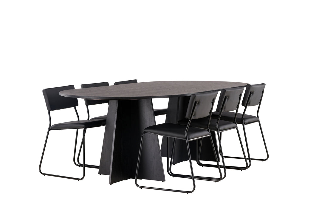 Venture Home Bootcut Oval Dining Table - Black / Black Fanéer +Kenth Chair - Black / Black PU _6