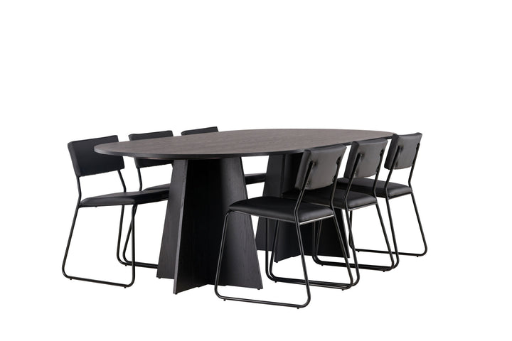 Venture Home Bootcut Oval Dining Table - Black / Black Fanéer +Kenth Chair - Black / Black PU _6