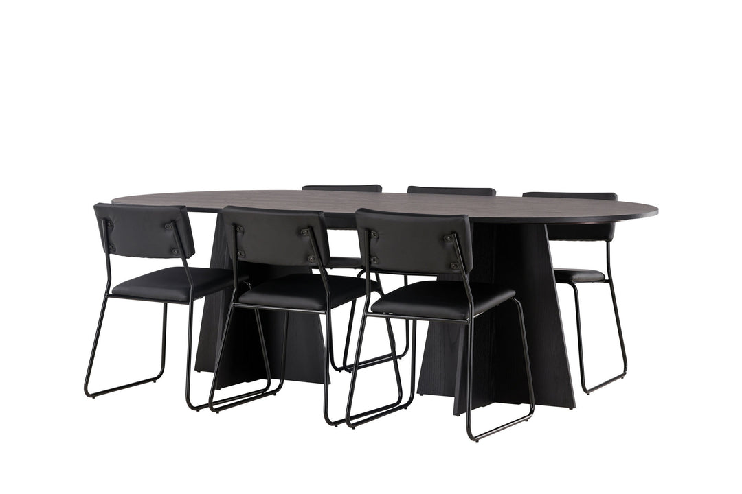 Venture Home Bootcut Oval Dining Table - Black / Black Fanéer +Kenth Chair - Black / Black PU _6