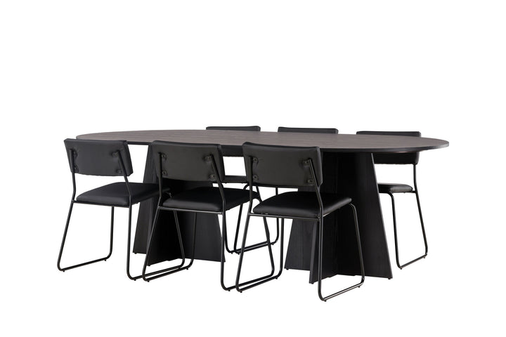Venture Home Bootcut Oval Dining Table - Black / Black Fanéer +Kenth Chair - Black / Black PU _6