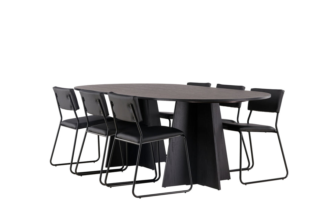 Venture Home Bootcut Oval Dining Table - Black / Black Fanéer +Kenth Chair - Black / Black PU _6