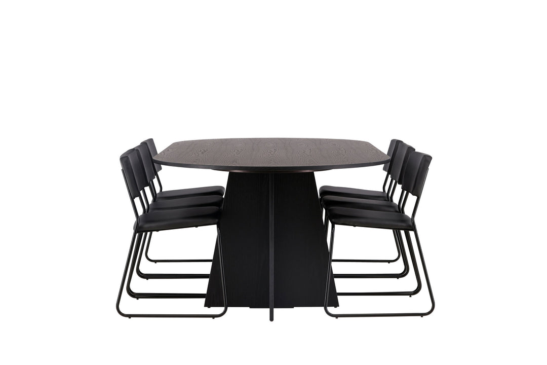 Venture Home Bootcut Oval Dining Table - Black / Black Fanéer +Kenth Chair - Black / Black PU _6