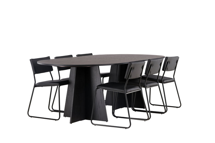 Venture Home Bootcut Oval Dining Table - Black / Black Fanéer +Kenth Chair - Black / Black PU _6