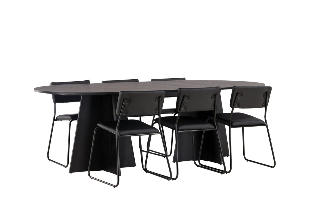Venture Home Bootcut Oval Dining Table - Black / Black Fanéer +Kenth Chair - Black / Black PU _6
