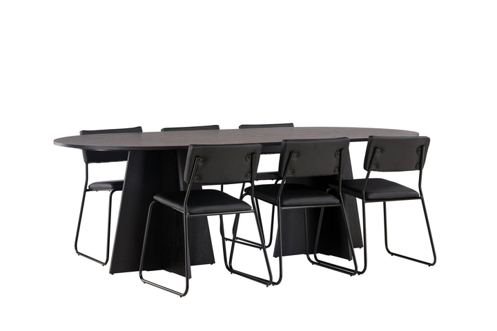 Venture Home Bootcut Oval Dining Table - Black / Black Fanéer +Kenth Chair - Black / Black PU _6