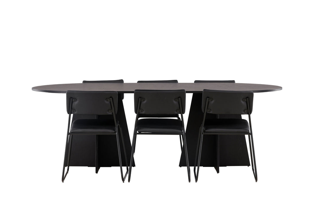 Venture Home Bootcut Oval Dining Table - Black / Black Fanéer +Kenth Chair - Black / Black PU _6