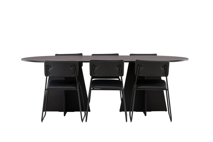 Venture Home Bootcut Oval Dining Table - Black / Black Fanéer +Kenth Chair - Black / Black PU _6