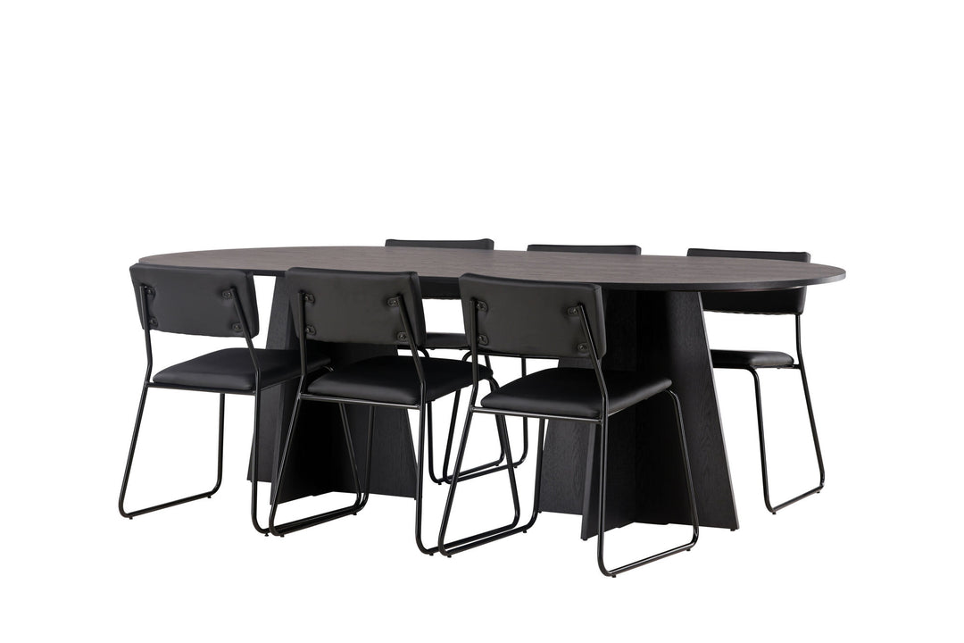 Venture Home Bootcut Oval Dining Table - Black / Black Fanéer +Kenth Chair - Black / Black PU _6
