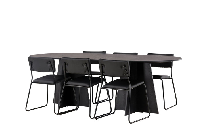 Venture Home Bootcut Oval Dining Table - Black / Black Fanéer +Kenth Chair - Black / Black PU _6