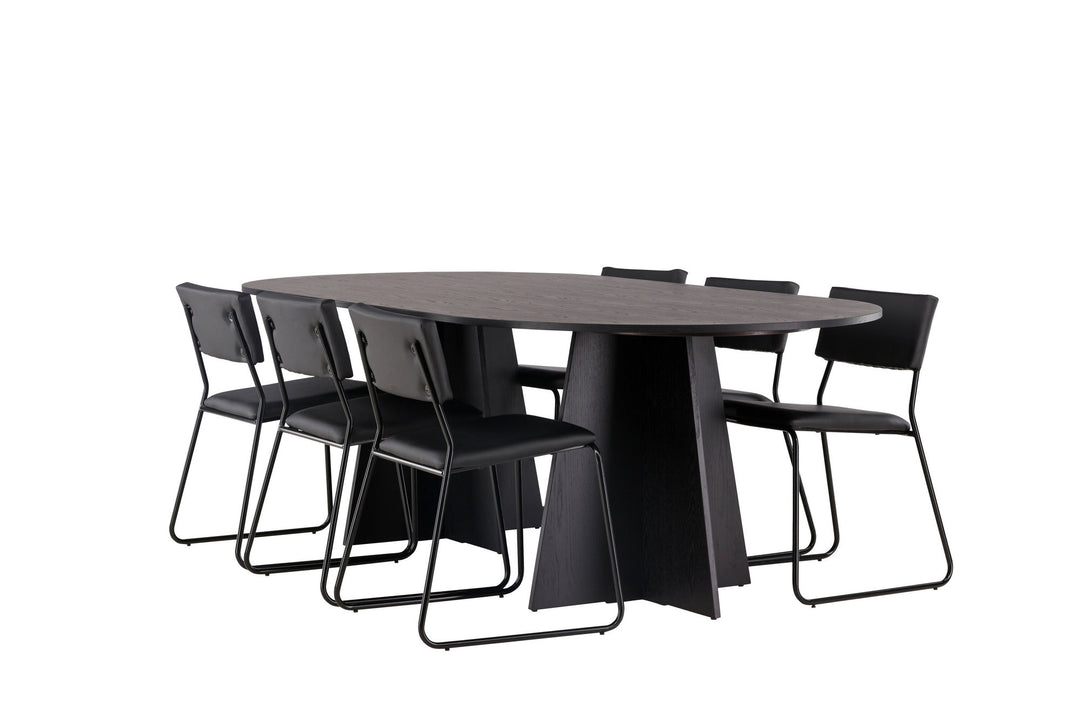 Venture Home Bootcut Oval Dining Table - Black / Black Fanéer +Kenth Chair - Black / Black PU _6