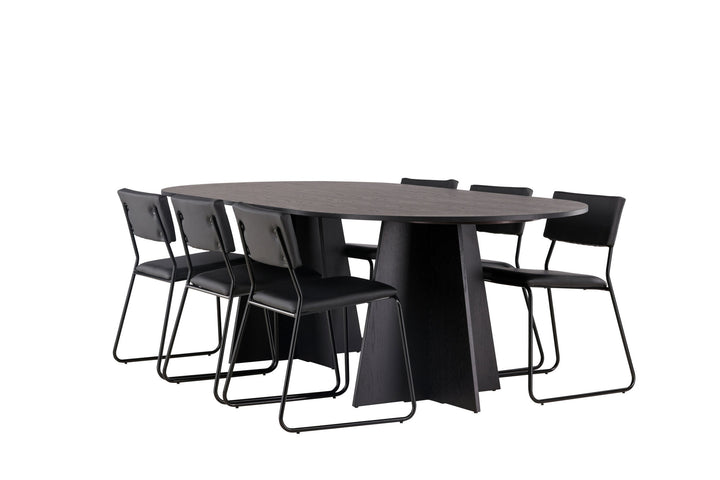 Venture Home Bootcut Oval Dining Table - Black / Black Fanéer +Kenth Chair - Black / Black PU _6