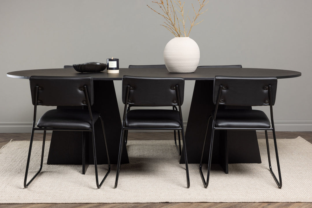 Venture Home Bootcut Oval Dining Table - Black / Black Fanéer +Kenth Chair - Black / Black PU _6