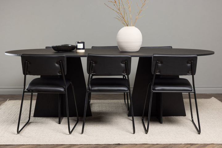 Venture Home Bootcut Oval Dining Table - Black / Black Fanéer +Kenth Chair - Black / Black PU _6