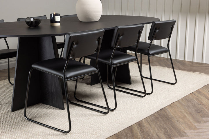 Venture Home Bootcut Oval Dining Table - Black / Black Fanéer +Kenth Chair - Black / Black PU _6