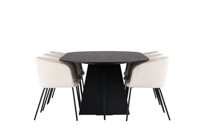 Venture Home Bootcut Oval Dining Table - Black / Black Fanéer +Berit Chair - Black / Beige Velvet _6