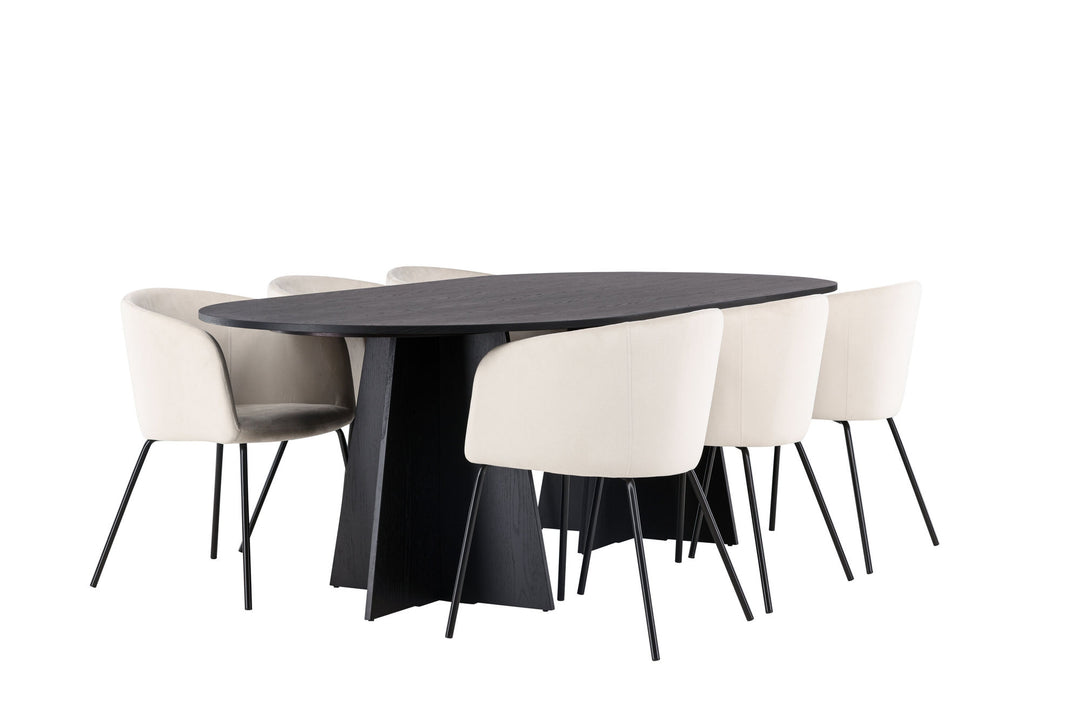 Venture Home Bootcut Oval Dining Table - Black / Black Fanéer +Berit Chair - Black / Beige Velvet _6