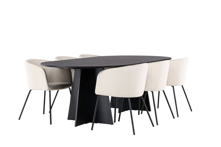 Venture Home Bootcut Oval Dining Table - Black / Black Fanéer +Berit Chair - Black / Beige Velvet _6