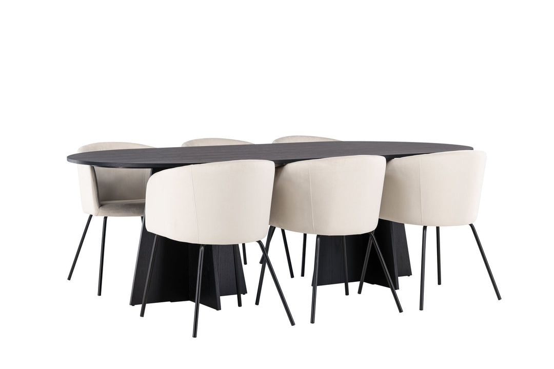 Venture Home Bootcut Oval Dining Table - Black / Black Fanéer +Berit Chair - Black / Beige Velvet _6