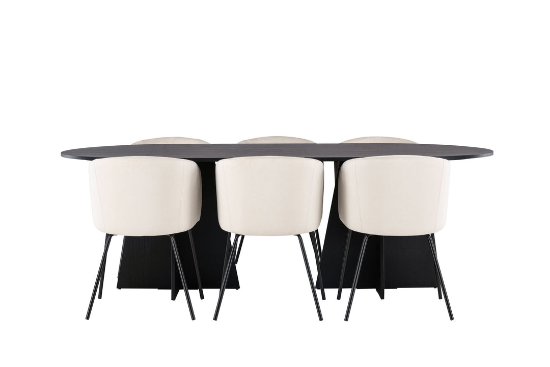 Venture Home Bootcut Oval Dining Table - Black / Black Fanéer +Berit Chair - Black / Beige Velvet _6
