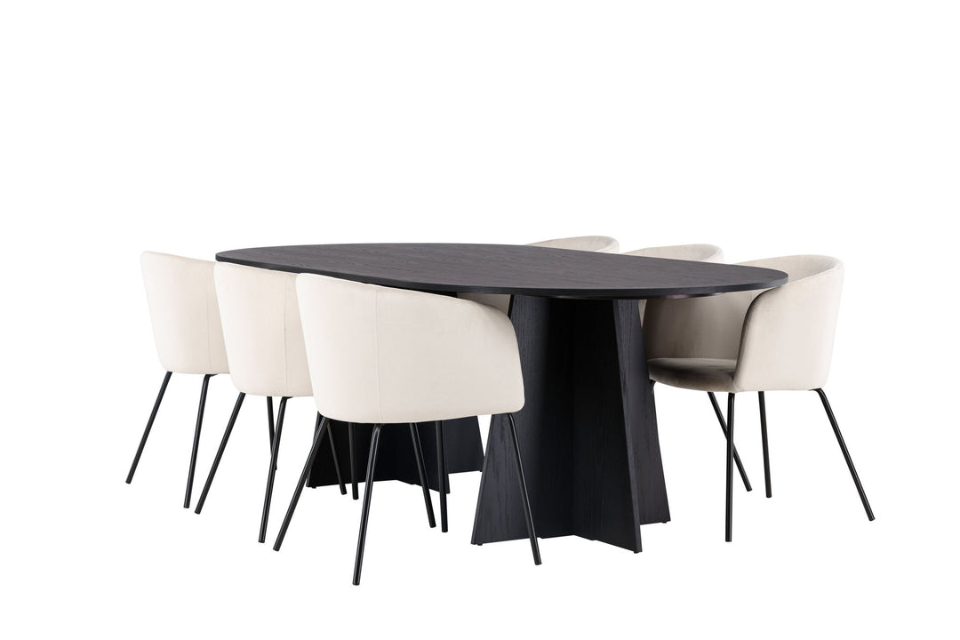 Venture Home Bootcut Oval Dining Table - Black / Black Fanéer +Berit Chair - Black / Beige Velvet _6