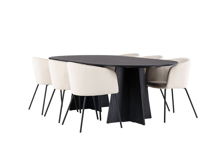 Venture Home Bootcut Oval Dining Table - Black / Black Fanéer +Berit Chair - Black / Beige Velvet _6