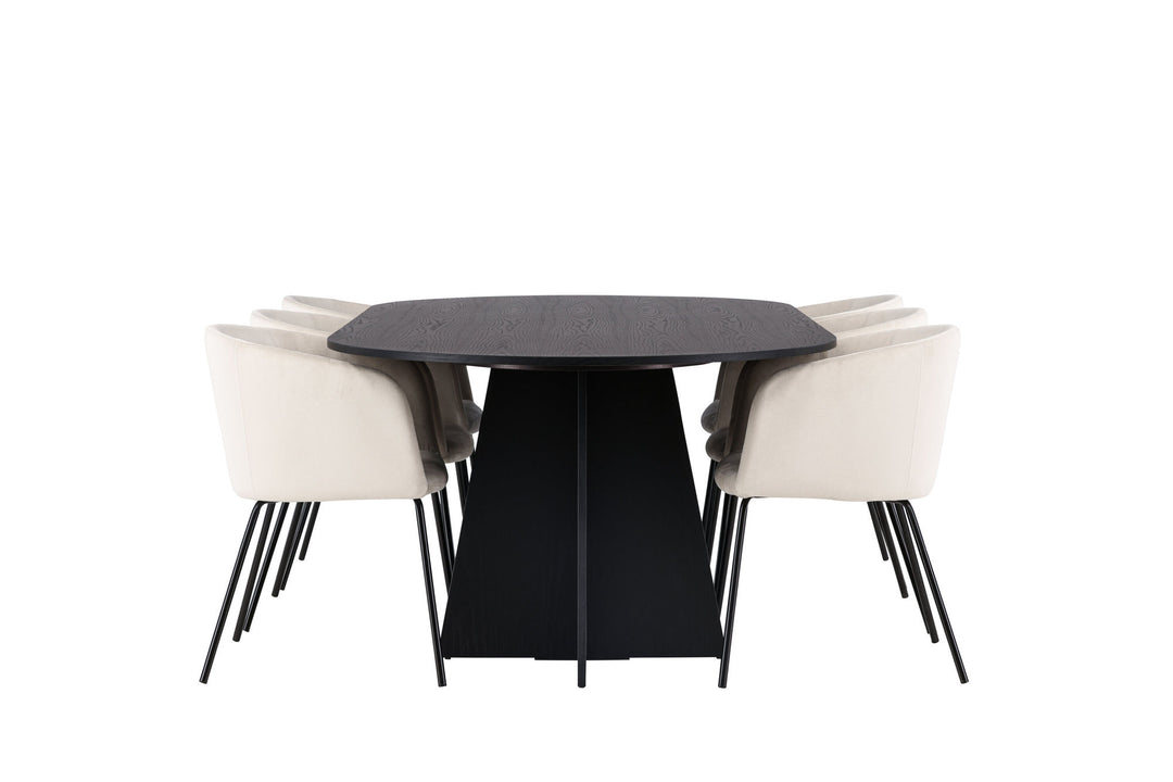 Venture Home Bootcut Oval Dining Table - Black / Black Fanéer +Berit Chair - Black / Beige Velvet _6