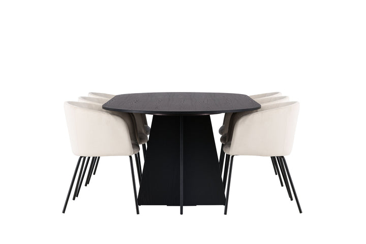 Venture Home Bootcut Oval Dining Table - Black / Black Fanéer +Berit Chair - Black / Beige Velvet _6