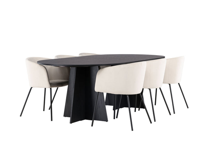 Venture Home Bootcut Oval Dining Table - Black / Black Fanéer +Berit Chair - Black / Beige Velvet _6