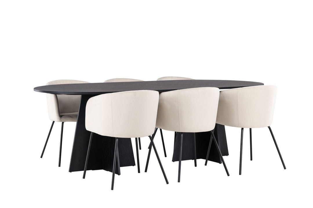 Venture Home Bootcut Oval Dining Table - Black / Black Fanéer +Berit Chair - Black / Beige Velvet _6