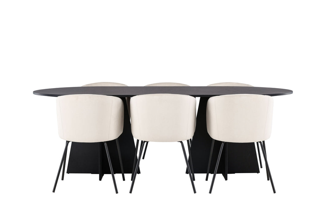 Venture Home Bootcut Oval Dining Table - Black / Black Fanéer +Berit Chair - Black / Beige Velvet _6