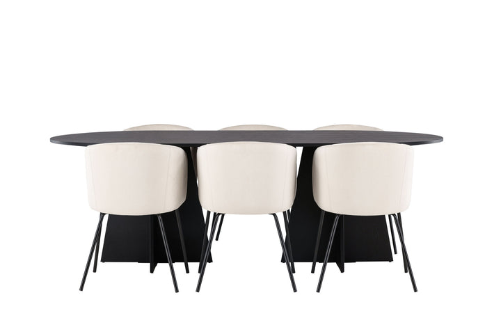 Venture Home Bootcut Oval Dining Table - Black / Black Fanéer +Berit Chair - Black / Beige Velvet _6