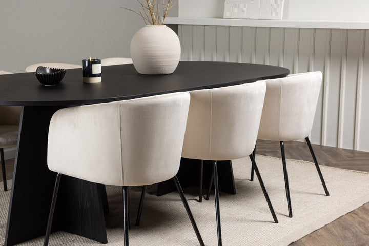 Venture Home Bootcut Oval Dining Table - Black / Black Fanéer +Berit Chair - Black / Beige Velvet _6